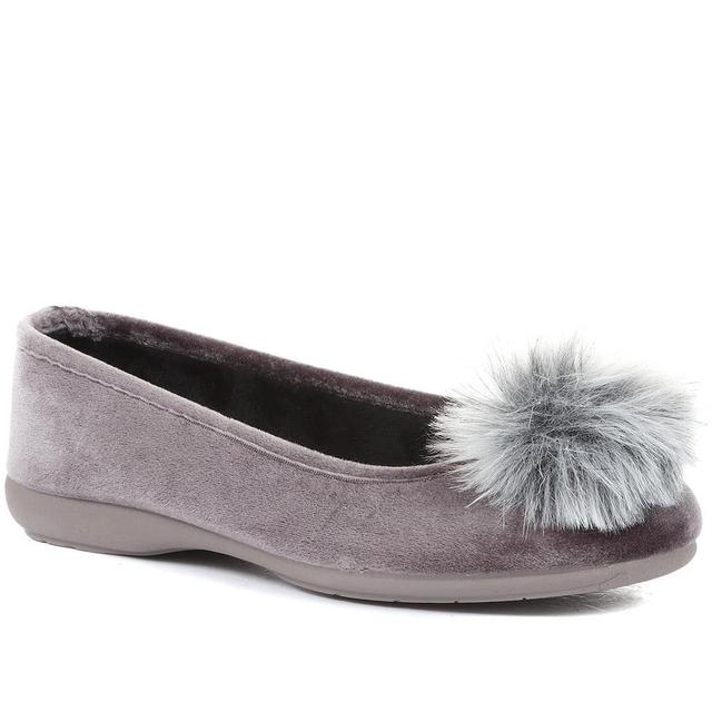 Jones Bootmaker - Women's Erika Pom Pom Slippers - Grey - Size 3 on Productcaster.