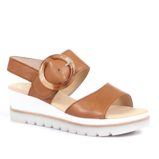 Gabor - Women's Yeo Wedge Sandals with Buckle - Tan - Size 4.5 on Productcaster.