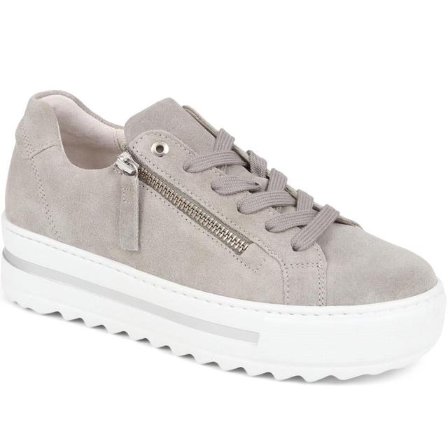 Gabor - Women's Heather Leather Platform Trainers - Grey Suede - Size 4.5 on Productcaster.