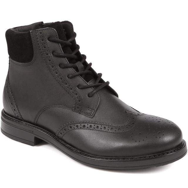 Jones Bootmaker - Men's Deon Brogue Detailed Leather Boots - Black - Size 11 on Productcaster.