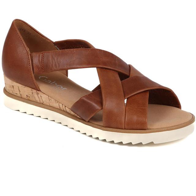 Gabor - Women's Leather Wedge Sandals - Tan - Size 6.5 on Productcaster.