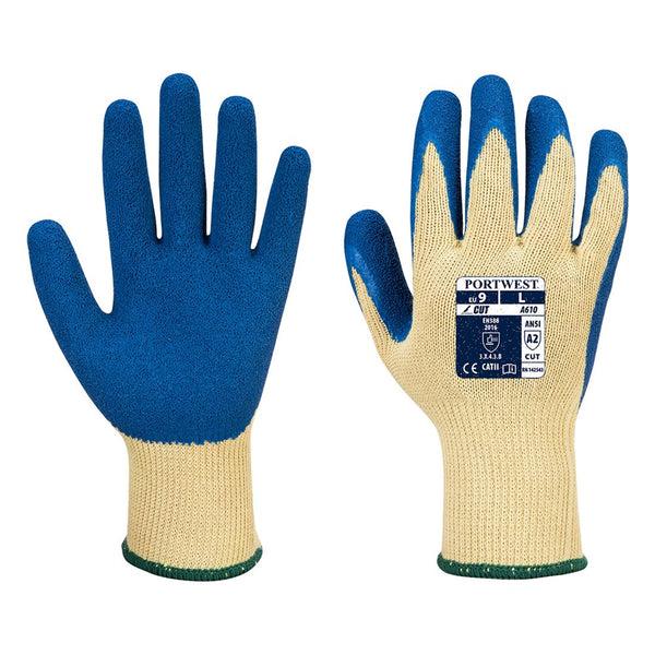 Portwest A610YBLM - sz M LR Latex Grip Glove - Yellow/Blue on Productcaster.