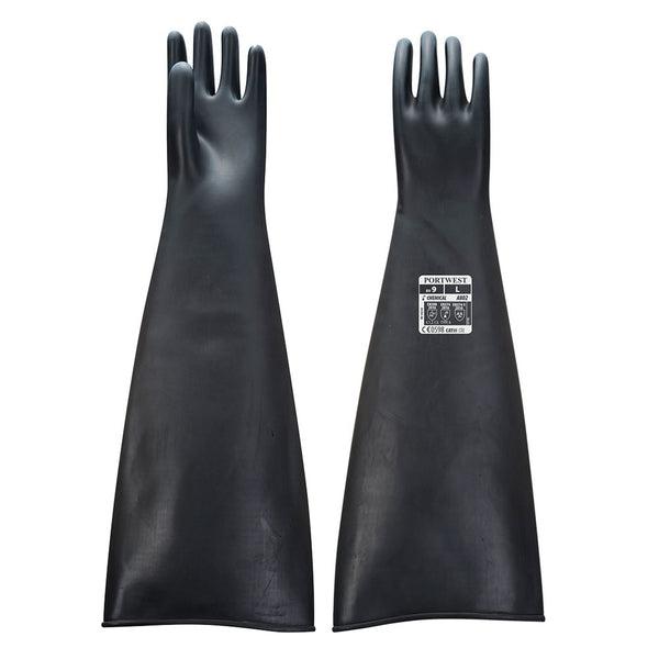 Portwest A803BKRL - sz L Heavyweight Latex Rubber Gauntlet 600mm - Black on Productcaster.