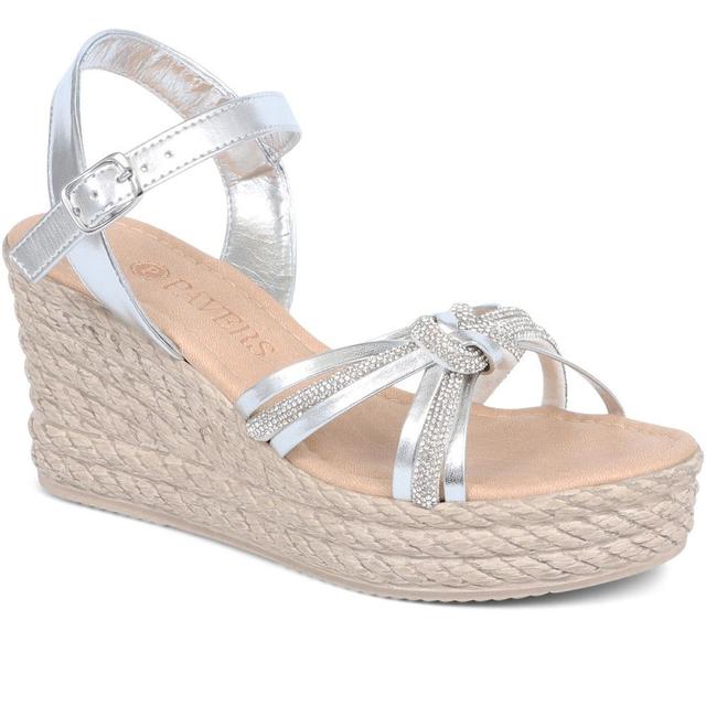 Pavers - Women's Strappy Wedge Sandals - Silver - Size 4 on Productcaster.