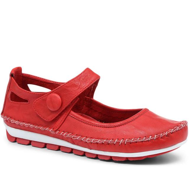 Pavers - Women's Leather Touch Fastening Mary Janes - Red - Size 4 on Productcaster.