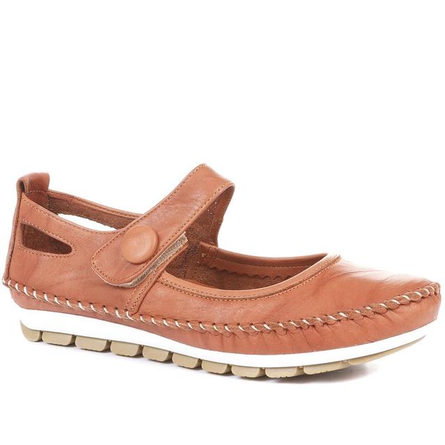 Pavers - Women's Leather Touch Fastening Mary Janes - Tan - Size 7 on Productcaster.