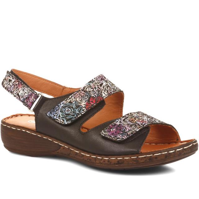 Pavers - Women's Fully Adjustable Leather Sandals - Black Multi - Size 3 on Productcaster.