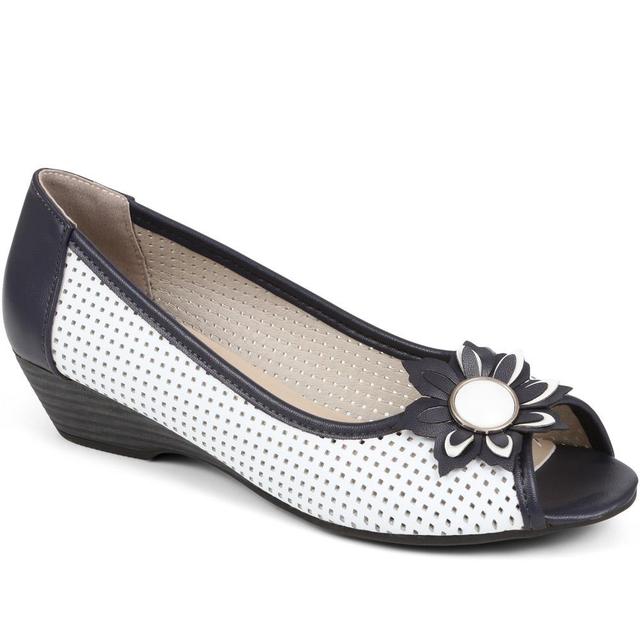 Pavers - Women's Wide Fit Open Toe Pump with Flower - Navy White - Size 5 on Productcaster.