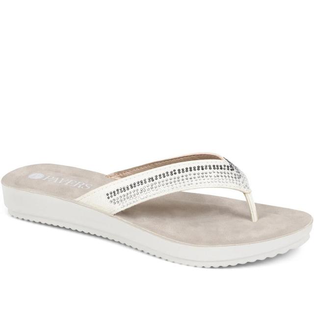 Pavers - Women's Embellished Toe Post Sandals - White - Size 3 on Productcaster.