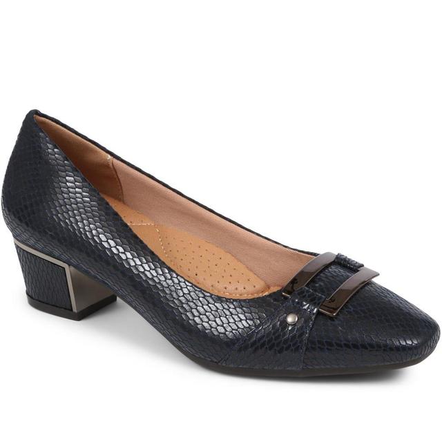 Pavers - Women's Heeled Court Shoe - Navy Snake - Size 4 on Productcaster.