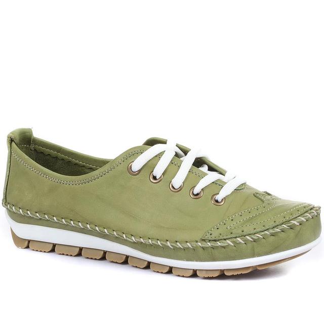 Pavers - Women's Wide Fit Leather Lace-Up Trainers - Lime - Size 3 on Productcaster.