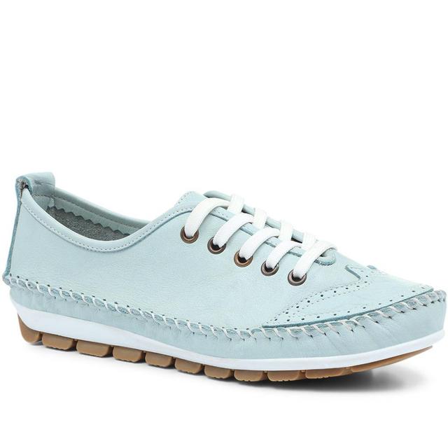 Pavers - Women's Wide Fit Leather Lace-Up Trainers - Baby Blue - Size 9 on Productcaster.