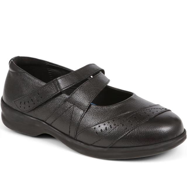 EasyFit - Women's Extra Wide Fit Touch Fasten Leather Mary Janes - Black - Size 6 on Productcaster.