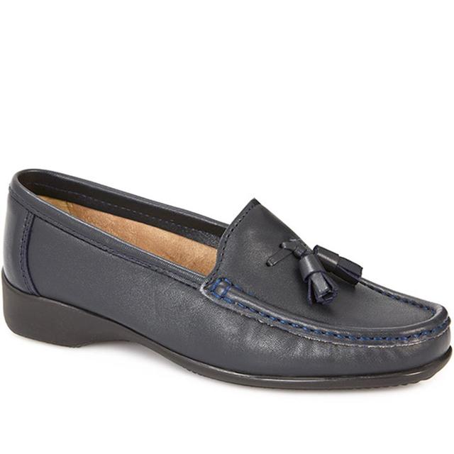 Pavers - Women's Wide Fit Leather Loafer with Tassel - Navy - Size 3 on Productcaster.