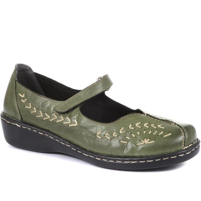 Pavers - Women's Wide Fit Touch Fasten Mary Jane - Khaki - Size 7 on Productcaster.