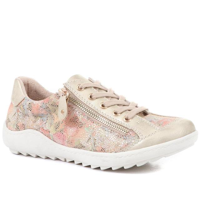 Pavers - Women's Floral Lace-Up Trainers - Soft Gold - Size 5 on Productcaster.