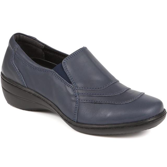 Loretta - Women's Leather Slip-On Shoes - Navy - Size 6 on Productcaster.