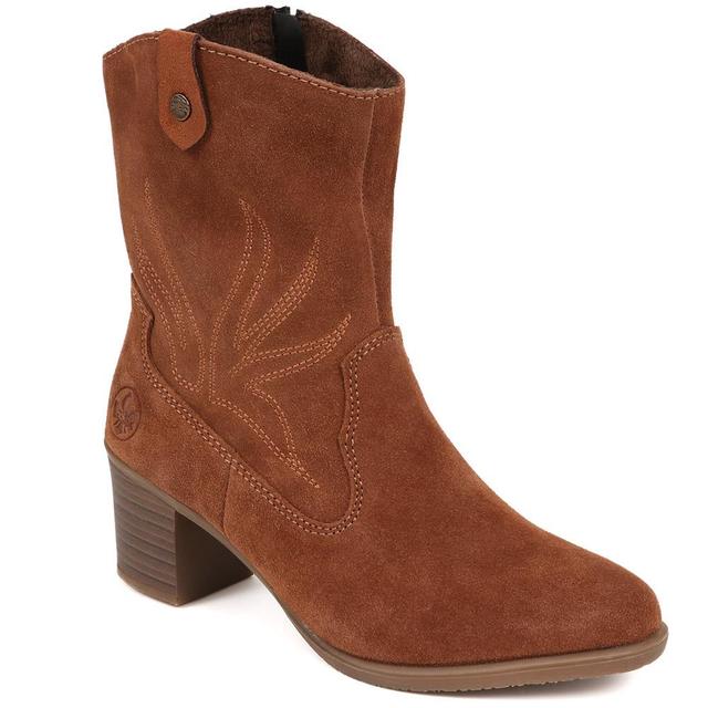 Rieker - Women's Leather Heeled Ankle Boots - Tan - Size 4 on Productcaster.