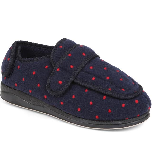 EasyFit - Women's Extra Wide Fit Adjustable Slippers - Navy Spot - Size 4 on Productcaster.