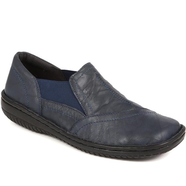 Loretta - Women's Elasticated Leather Slip Ons - Navy - Size 6 on Productcaster.