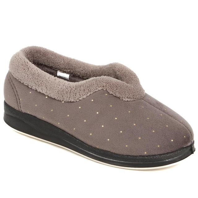 Pavers - Women's Faux Fur Trim Full Slippers - Grey - Size 4 on Productcaster.