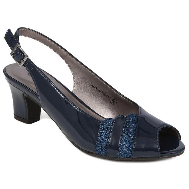 Pavers - Women's Slingback Heeled Sandals - Navy Patent - Size 3 on Productcaster.