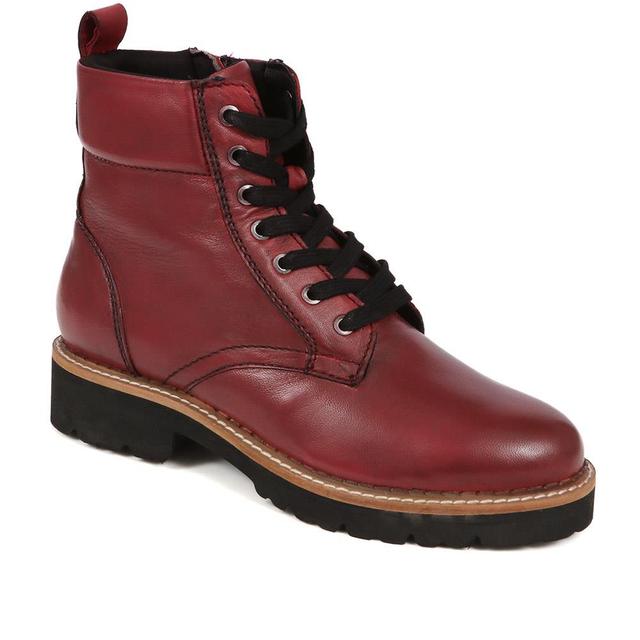 Pavers - Women's Lace-Up Leather Boots - Burgundy - Size 3 on Productcaster.