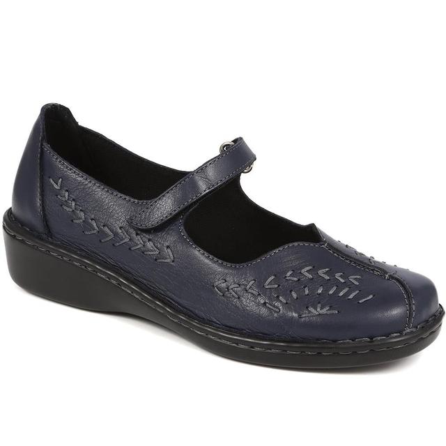 Pavers - Women's Wide Fit Touch Fasten Mary Jane - Navy - Size 8 on Productcaster.