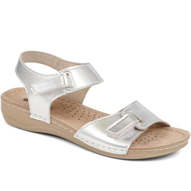 Pavers - Women's Touch-Fastening Flat Sandal - Silver - Size 8 on Productcaster.