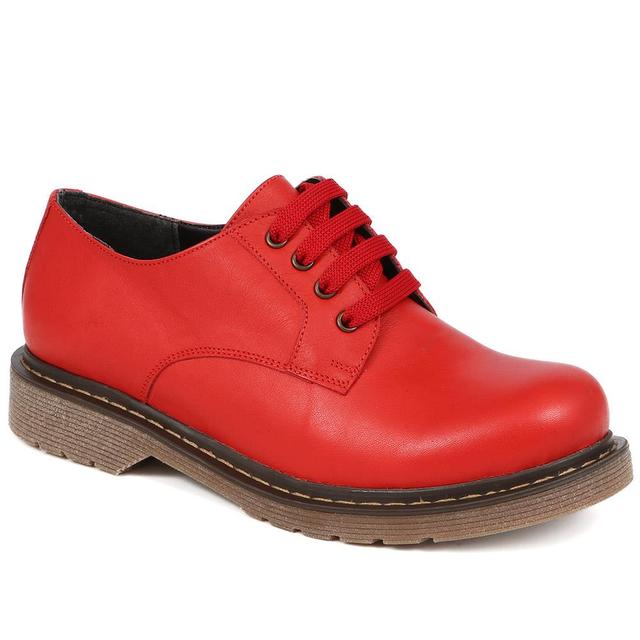 Bellissimo - Women's Chunky Leather Brogues - Red - Size 6 on Productcaster.