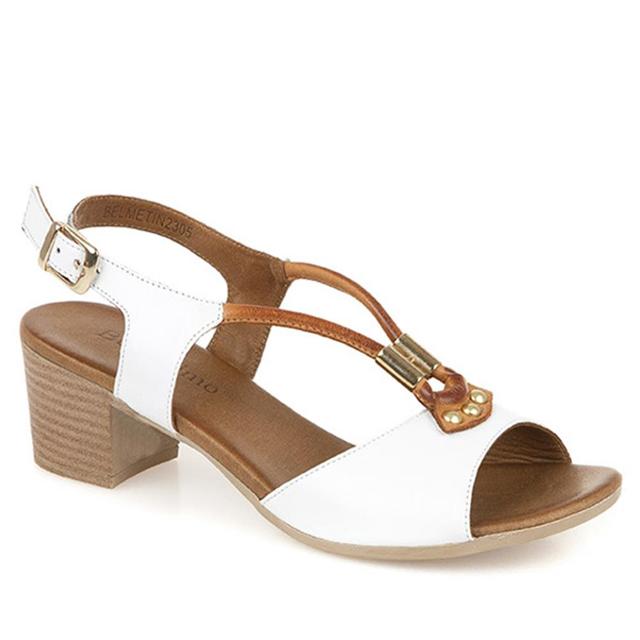 Bellissimo - Women's Leather Slingback Sandal - White-Tan - Size 3 on Productcaster.