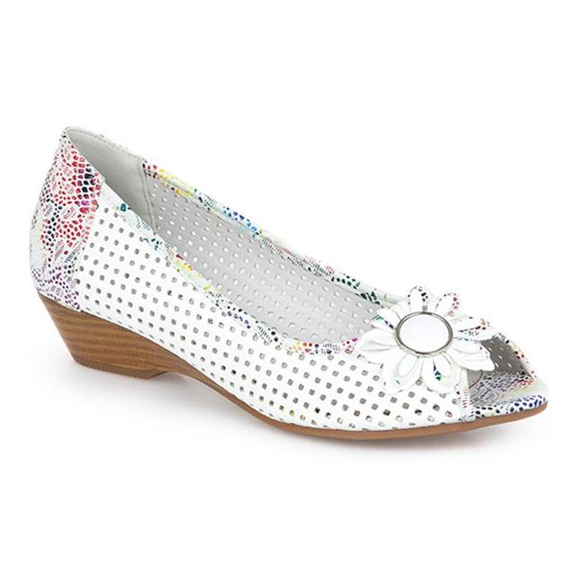 Pavers - Women's Wide Fit Open Toe Pump with Flower - White Multi - Size 6 on Productcaster.