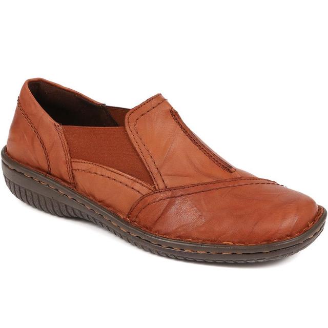 Women's Loretta Elasticated Leather Slip Ons - Tan - Size 5 on Productcaster.