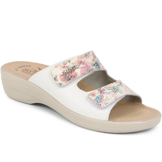 Women's Fly Flot Touch-Fasten Mules - White Floral - Size 9 on Productcaster.