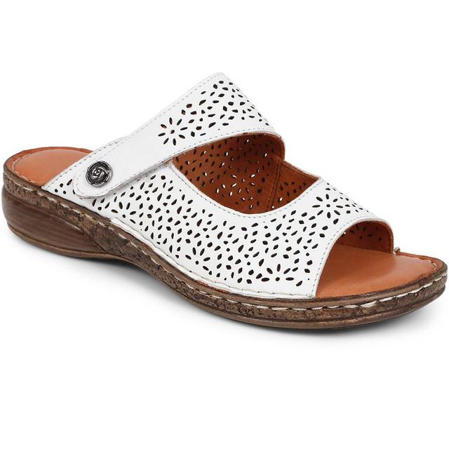 Women's Pavers Touch-Fasten Leather Mule Sandals - White - Size 4 on Productcaster.