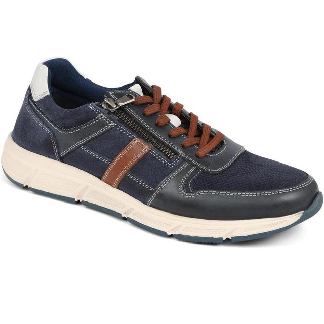 Men's Pavers Lace-Up Leather Trainers - Navy - Size 7 on Productcaster.