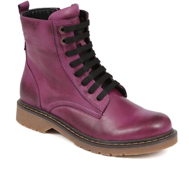 Women's Bellissimo Lace-Up Leather Boots - Purple - Size 8 on Productcaster.