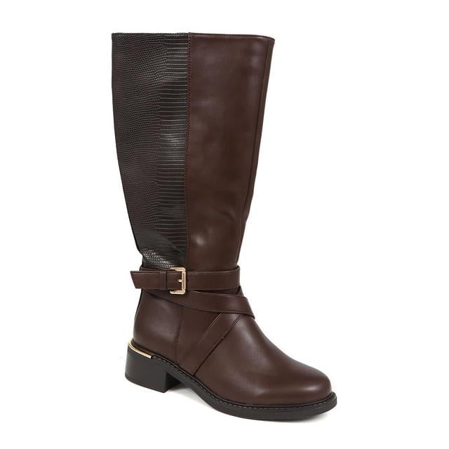 Women's Pavers Buckled Calf-Length Boots - Brown - Size 5 on Productcaster.