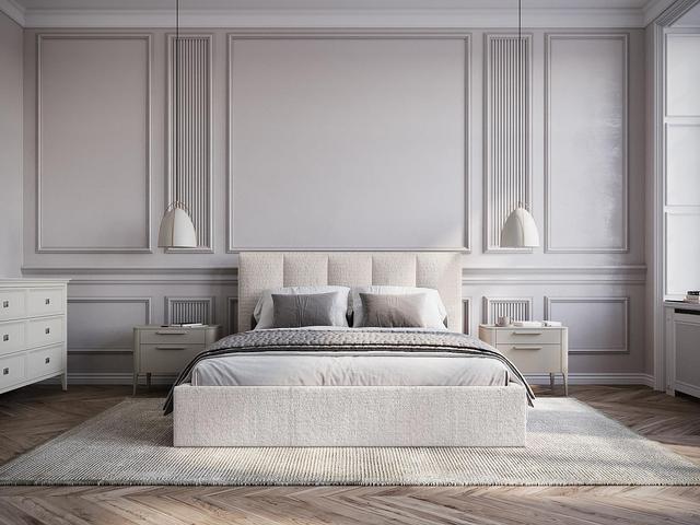 Lit coffre 140 x 190 cm avec tête de lit coutures verticales - Tissu - Beige - Avec matelas Confort - KILACLO on Productcaster.