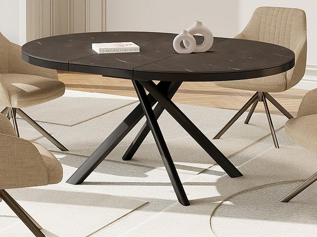 Ausziehbarer Esstisch für 4–6 Personen aus Keramik, MDF & Metall – Braune & graue Marmor-Optik – FEROLA on Productcaster.