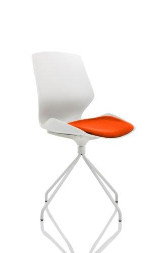 Florence Spindle White Frame Visitor Chair in Bespoke Seat Tabasco Orange - Radius Office Furniture on Productcaster.