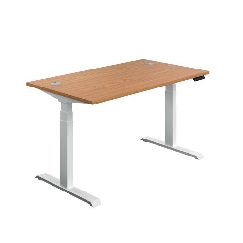 Jemini Sit/Stand Desk with Cable Ports 1600x800x630-1290mm Nova Oak/White KF810025 on Productcaster.