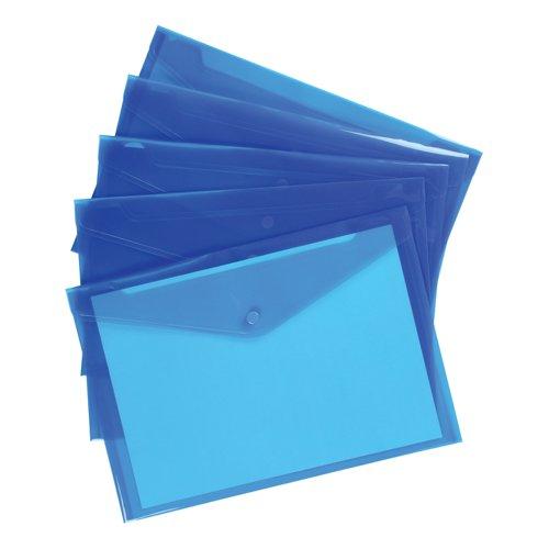 5 Star Office Envelope Stud Wallet Polypropylene A4 Translucent Blue (Pack of 5) on Productcaster.