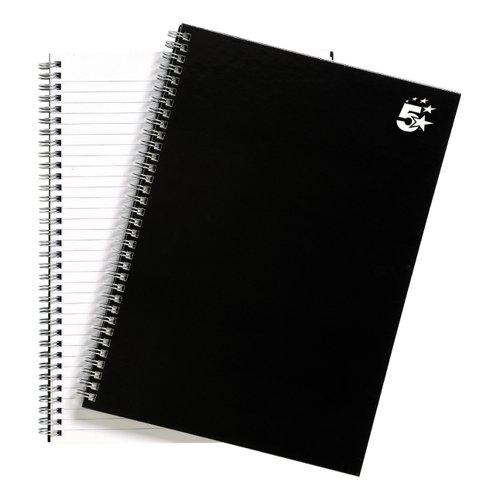 5 Star Office Notebook Wirebound 80gsm Ruled 140pp A4 Black (Pack of 5) on Productcaster.