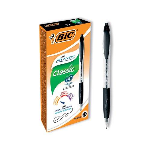 Bic Atlantis Ballpoint Pen Medium Black (Pack of 12) 949844 on Productcaster.