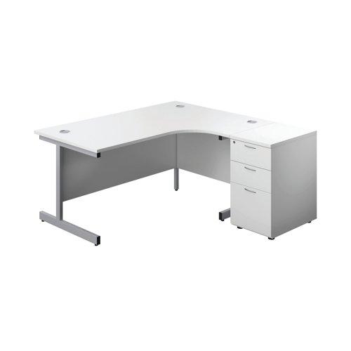 First Radial Right Hand Desk with Pedestal 1600x800-1200mm White/Silver KF803300 on Productcaster.