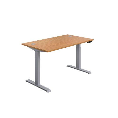 Jemini Sit/Stand Desk with Cable Ports 1200x800x630-1290mm Nova Oak/Silver KF809722 on Productcaster.