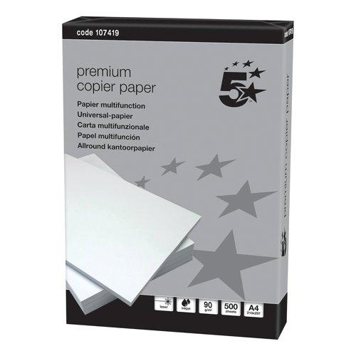 5 Star Elite Premium Copier Paper 90gsm A4 White Ream-Wrapped (Pack of 5) on Productcaster.