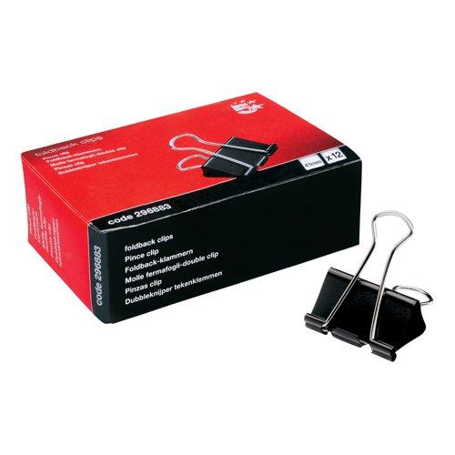 5 Star Office Foldback Clips 41mm Black (Pack of 12) on Productcaster.