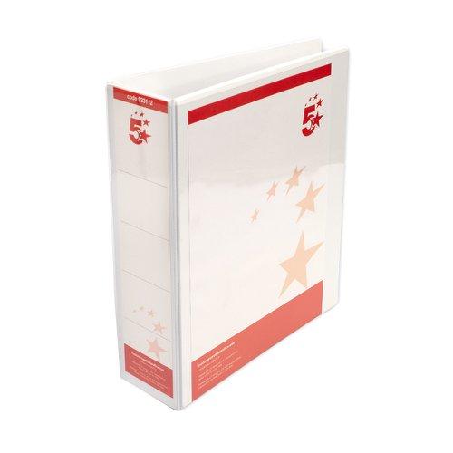 5 Star Office A4 Presentation Ring Binder Polypropylene 65mm 4D-Ring White (Pack of 10) on Productcaster.